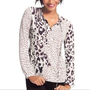 CAbi Skin Safari Animal Print Faux Wrap Blouse Size Medium Style 509 Long Sleeve